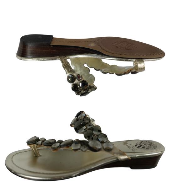 VINCE CAMUTO! GOLDEN GRECIAN STYLE FACETED JEWEL TOE STRAP HEELS, SANDALS! SZ 7B - Picture 7 of 10